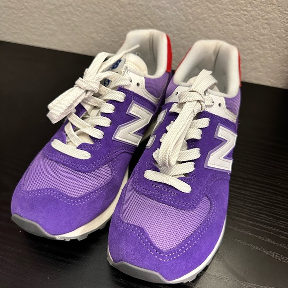 New Balance 574 Purple and Red Sneakers - Picture 2 of 9